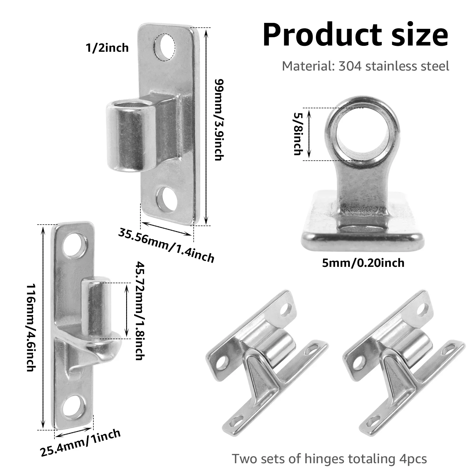 4Sets Stainless Steel Wall Mount Farm Gate Hinges Heavy Duty Removable Hinge Capacity Up to 600lbs Non-Welded One-Piece Design