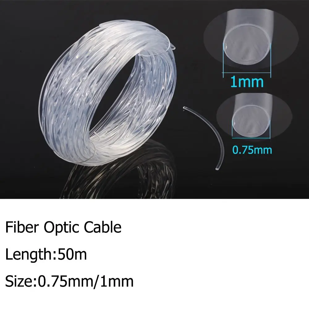 50mx0.75mm/1.0mm New Clear  Plastic  PMMA  Fiber Optic Cable  End Glow  Led Light