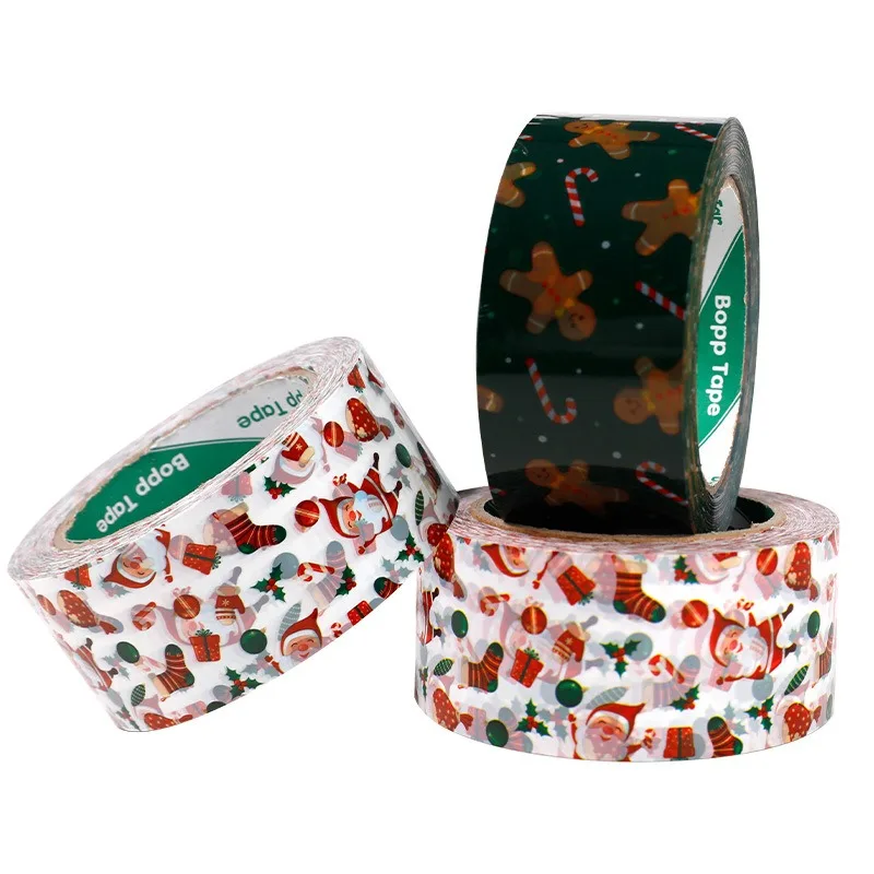 Shipping Box Tape Christmas Gift Packaging Tape Gingerbread Print Adhesive Tapes Logistics Supplies 4.9cm x 100Yard