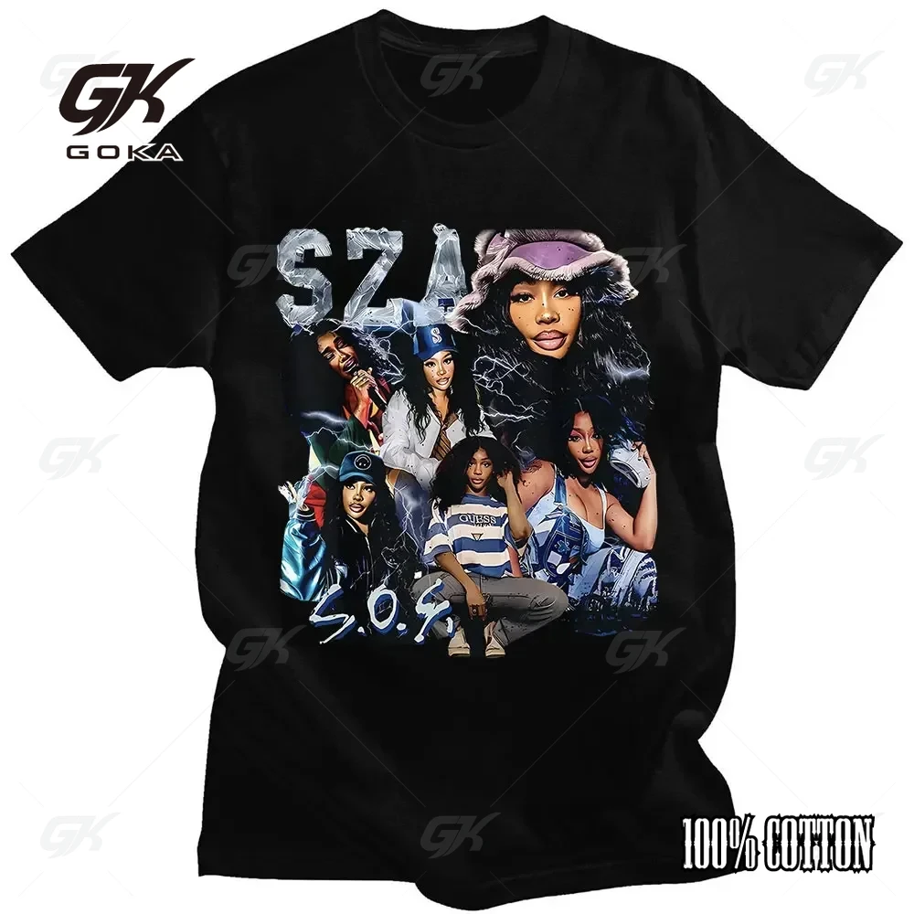 

Рэпер SZA CTRL X SOS Футболка с принтом альбома Женская винтажная футболка в стиле панк в стиле хип-хоп Harajuku для девочек Свободная футболка Женский топ 70549
