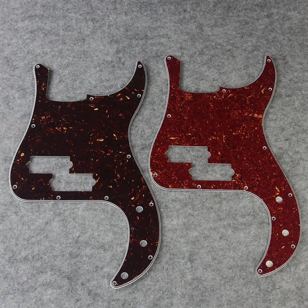 FLEOR 2PCS 13-Hole PB Bass Pickguard Scratch Plate & Screws for 4 Strings Bass Parts,Red Tortoise+Brown Tortoise