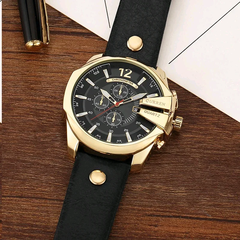 CURREN Watch For Men 8176 Fashion Casual Quartz Watches Popular Big Dial Waterproof 30M Leather Strap Men Watch Reloj Hombre