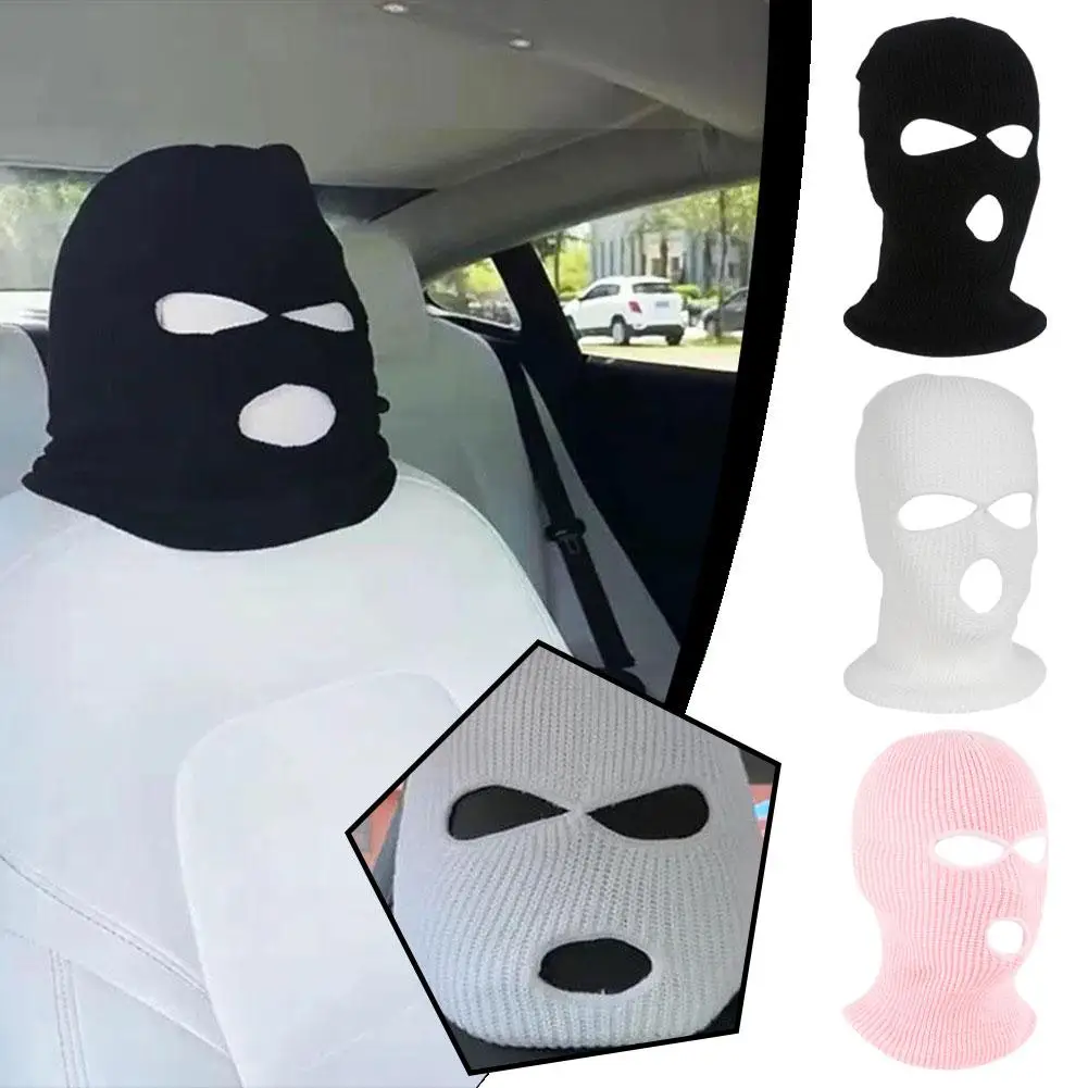2Pcs 3-hole Car Seat Headrest Full Face Cover Ski Mask Hat Anti Ash Protection For Car Interior Seats Funny Cover Decoratio S1T2