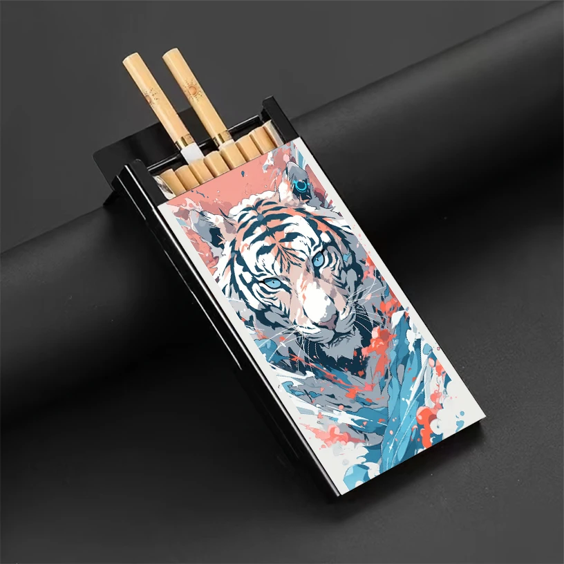 

Tiger Theme, Men's Metal Cigarette Box Suitable for Storing Cigarettes, Moisture-proof Squeeze Metal Box