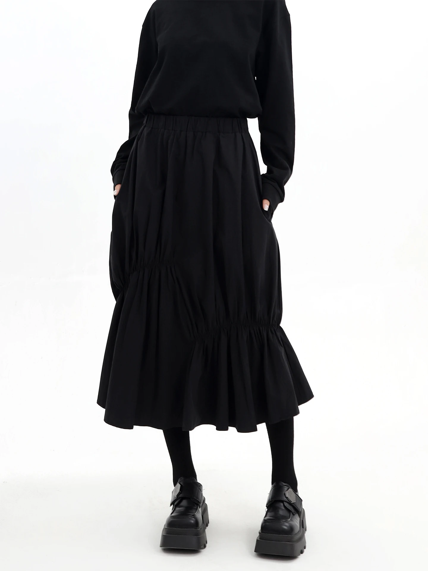 UKGOTY Original Dark Style High Waist Black  Skirt Women's New 2026 Summer Unique Design Midi Skirt Cotton Casual Skirt