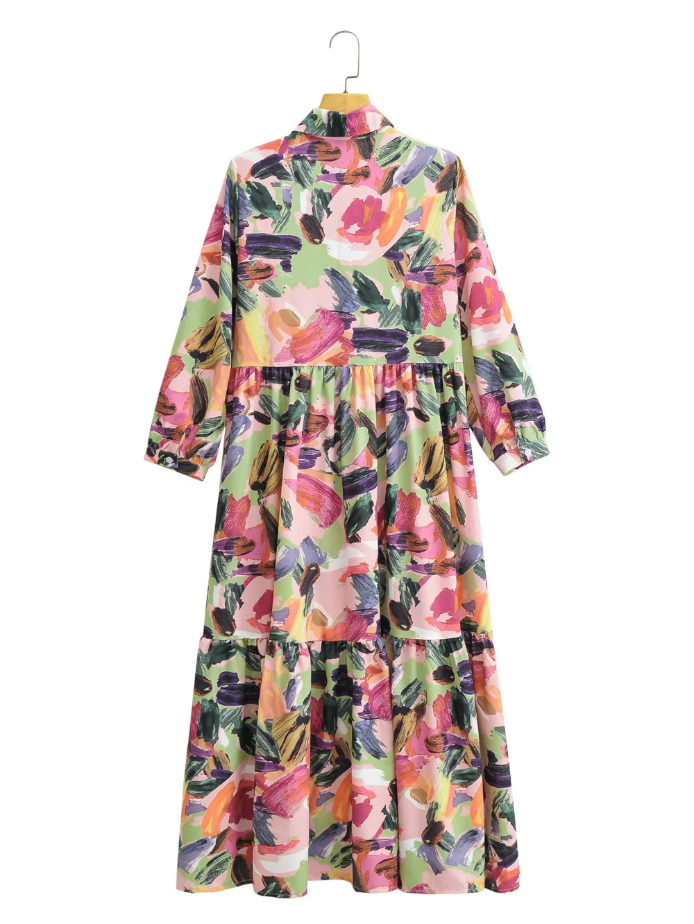 European Fashion Women's Long Sleeve Graffiti Printed Casual A-line Loose Long Dress