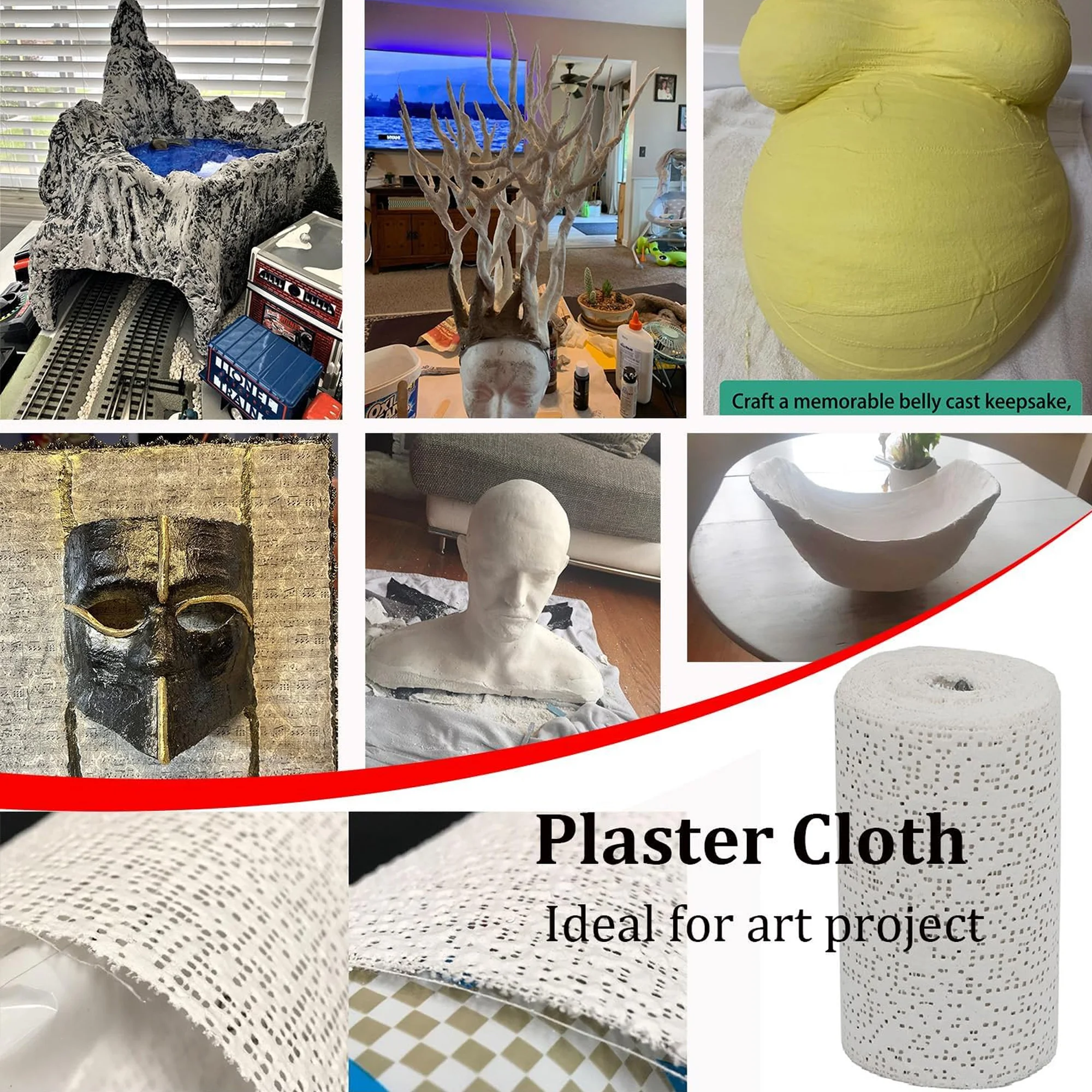 6 قطع من ضمادات الجص، لفات قماش اللدائن البيضاء، شرائط شاش الجص للحرف اليدوية، صنع القناع، فن المناظر الطبيعية، صب البطن، B