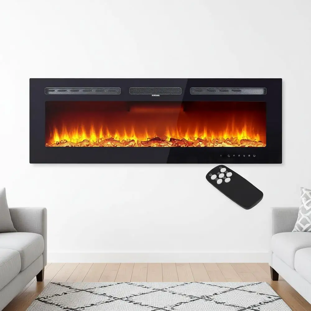 

50 электрических каминных вставок - ультратонкие настенные каминные печи мощностью 1500/750 Вт с 3 режимами нагрева - 12 цветов пламени, дистанционное управление