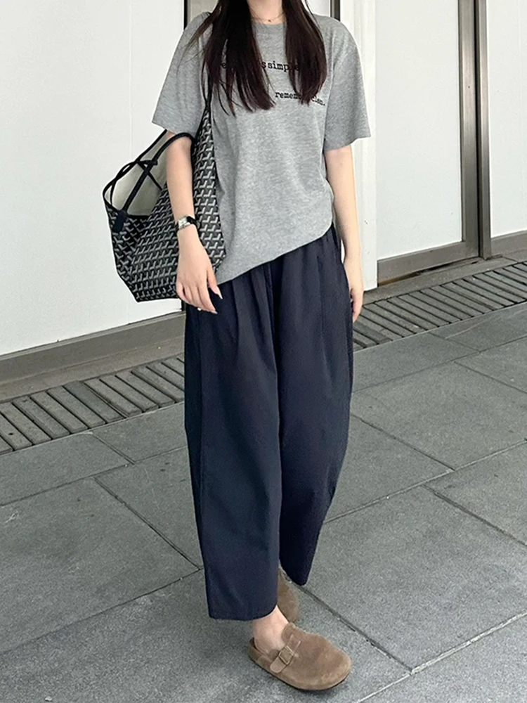 كسول Sle المرأة بنطال ذو قصة أرجل واسعة الكورية عالية الخصر مزيج القطن ملمس الهواء سبعة ثمانين طول الخيار القرد التخسيس #3