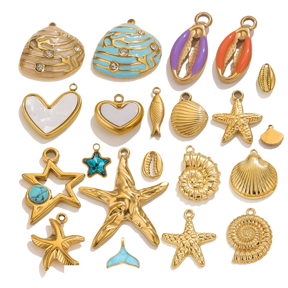 316 Stainless Steel Summer Ocean Series Shell Star Charm Jewelry Connector Earrings Making Supplies Diy Arts and Crafts Wholesa