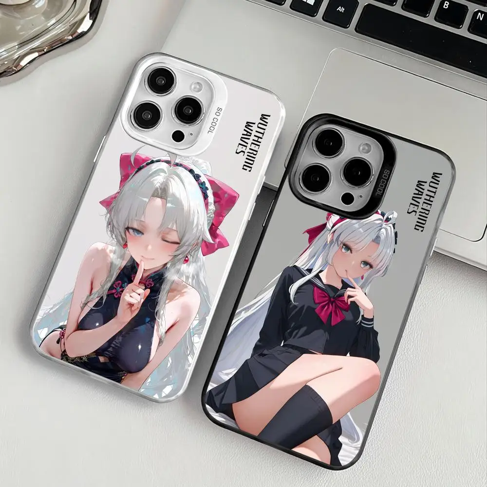 حافظة هاتف لهاتف آيفون 17 16 15 14 13 12 11 برو ماكس أسود أرجواني غير لامع ليزر معدني أورورا فوندا كارلوتا ويذرينج ويفز ويكي