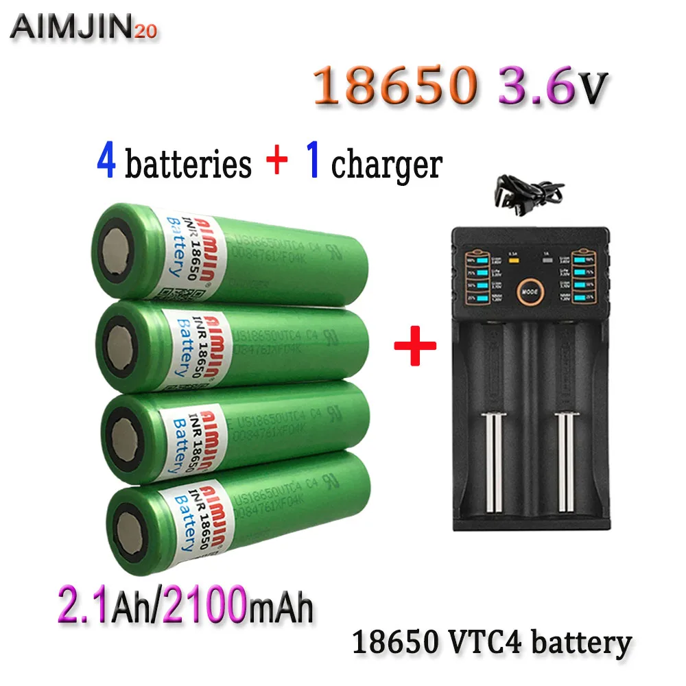 

New original 18650 VTC4 3.6V 2100mAh battery For Us 18650 30A toys tools flashlight battery+USB Charger