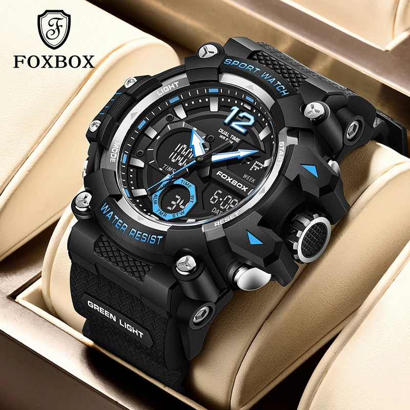 

FOXBOX fashion sports watch men's watch 50M waterproof watch LED digital alarm clock multi-function clock military reloj hombre