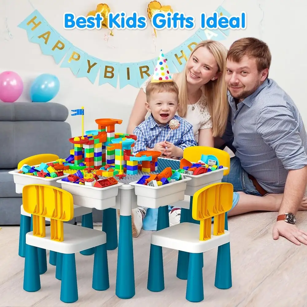 All-in-One Kids Activity Table with 152-Piece Marble Run and Building Blocks, Perfect for Toddlers Aged 3-6, STEM-Inspired Play