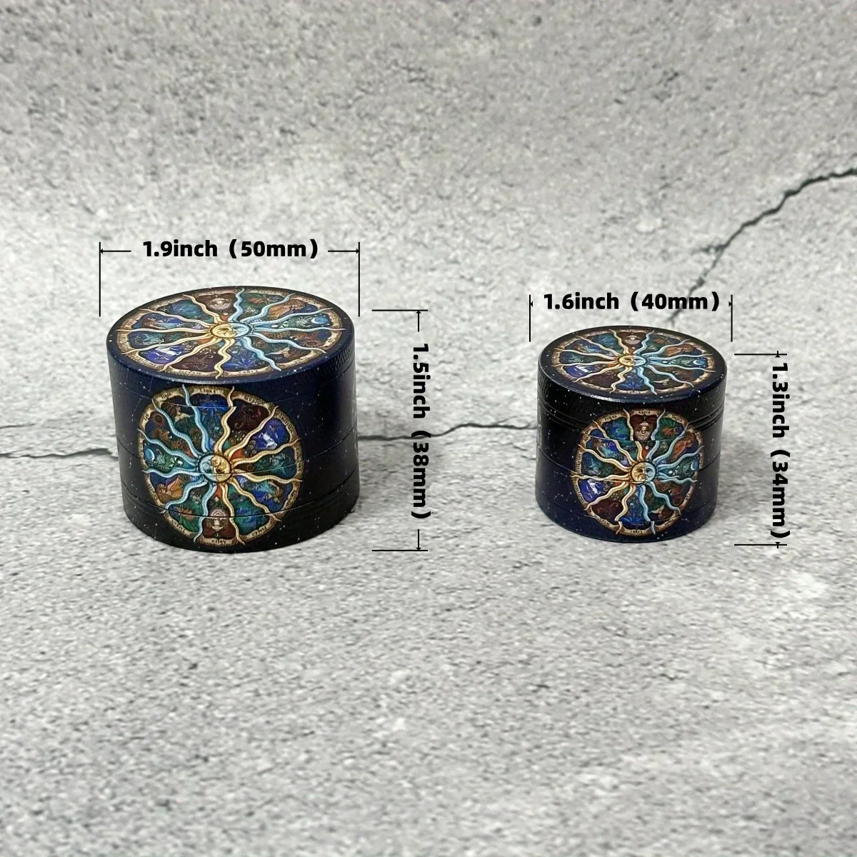 1.6/2インチ サンカラーメタルハーブグラインダー グラス シガー タバコ バニラ ローバッドグラインダー ミル モルタル 4層 喫煙用具