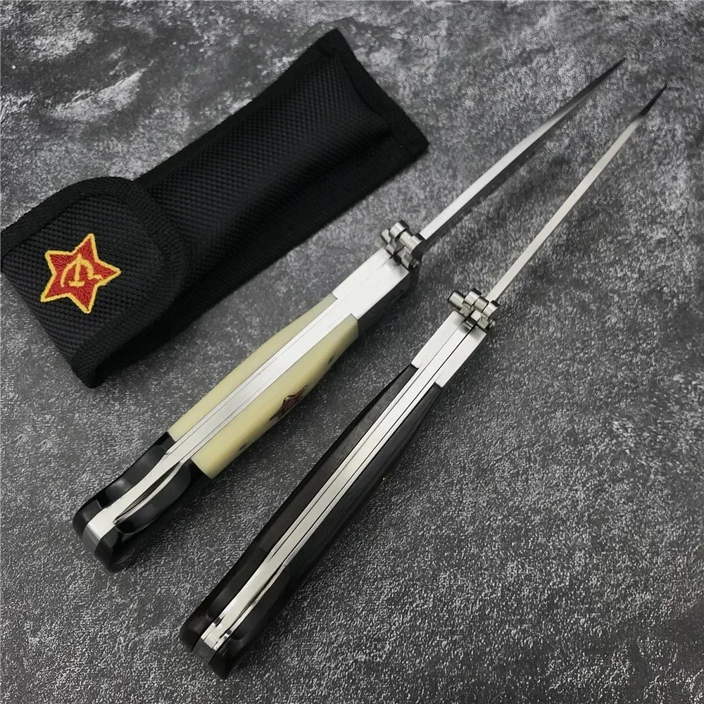 Russian Finka NKVD KGB EDC Manual Folding Pocket Jack Knife Black Ebony Handle 440C Blade Mirror Finish Outdoor Camping Knives