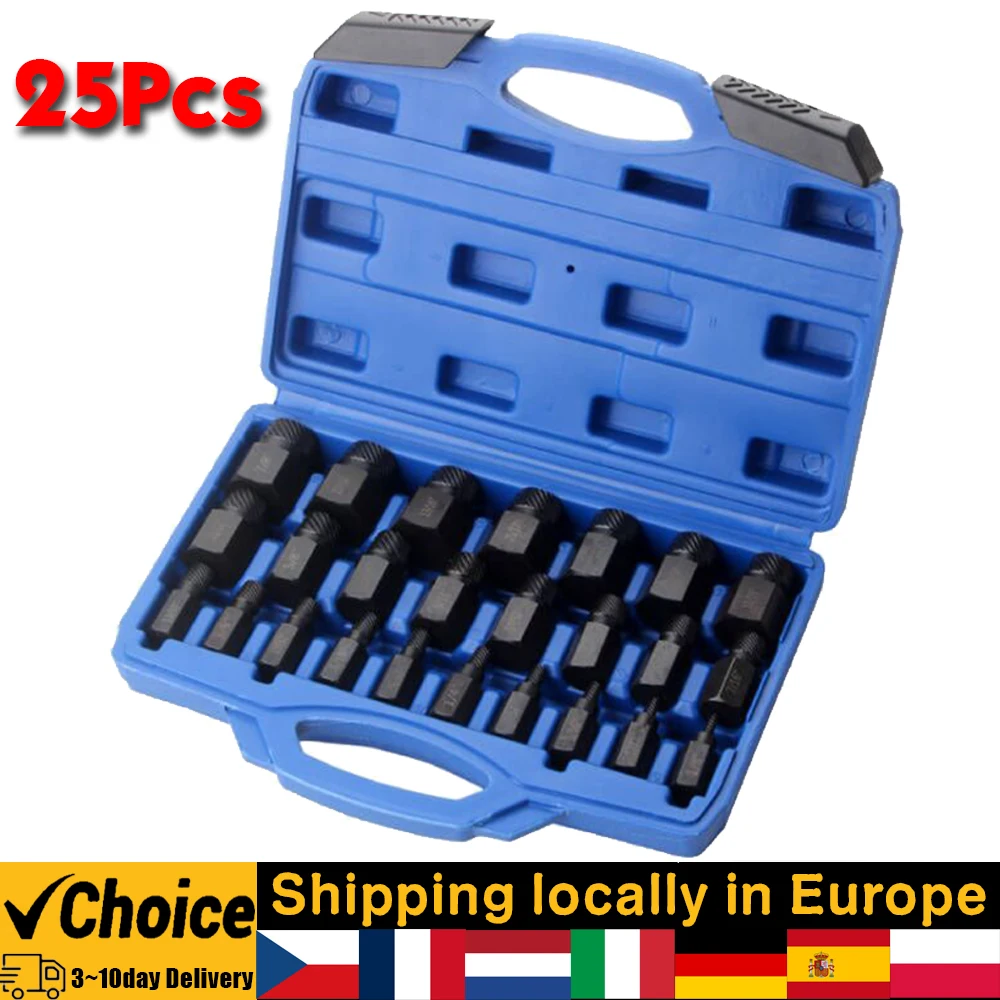 25pcs Screw Extractor Hexagon Wrap Bolt Nut Remover Sleeve Set Metal Screw Remover Damage Broken Bolt Remover Manual Car Tool