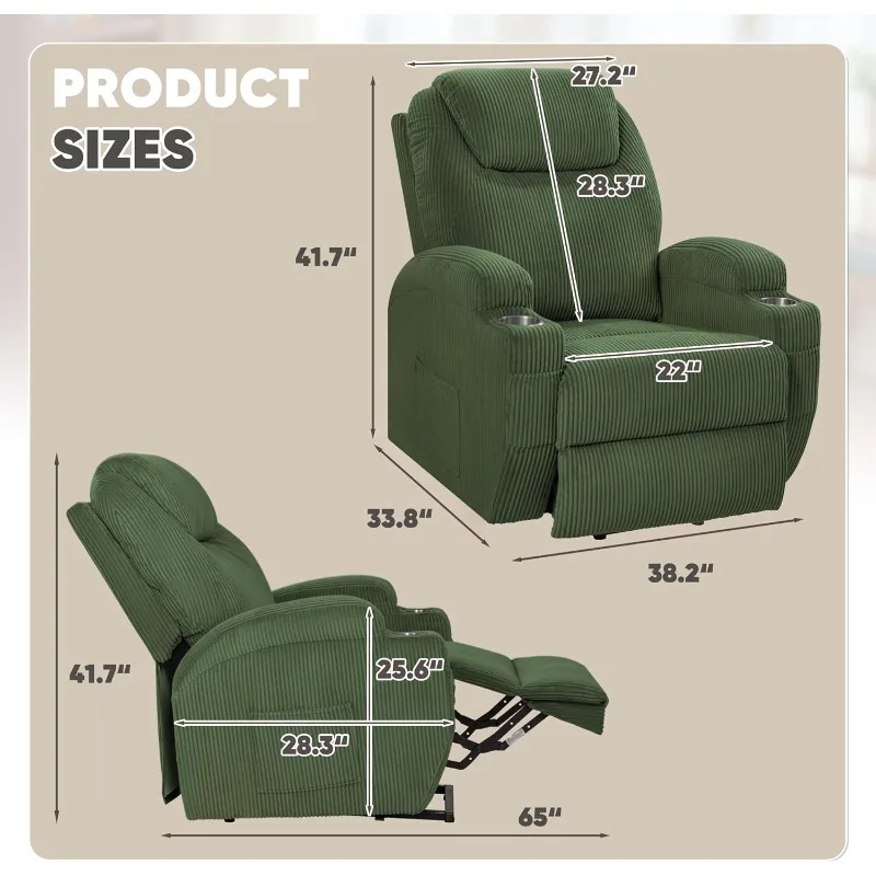 Electric Power Lift Recliner Chair for Elderly Reclining Sofa for Living Room with Massage, Side Pockets and Cup Holders