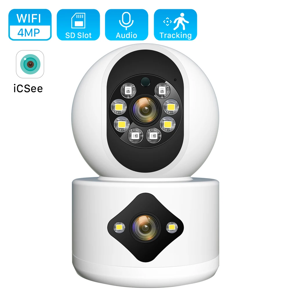 

4MP Dual Lens WiFi Camera Screen Baby Monitor Auto Tracking Ai Human Detection Indoor CCTV Video Recorder Security Surveillance