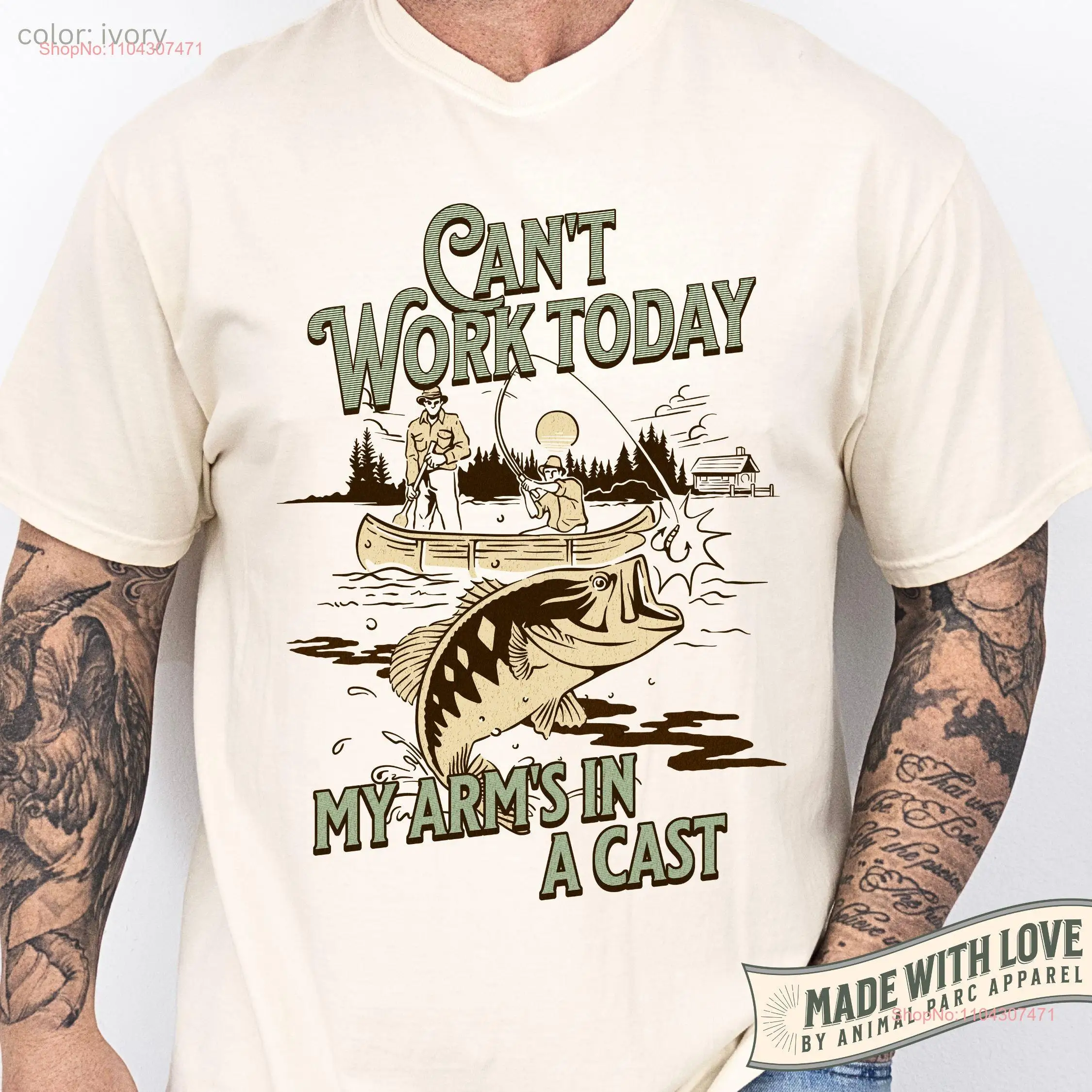 Funny Fishing T Shirt Vintage Dad Husband Bass Joke My Arm Is In A Cast long or short sleeves