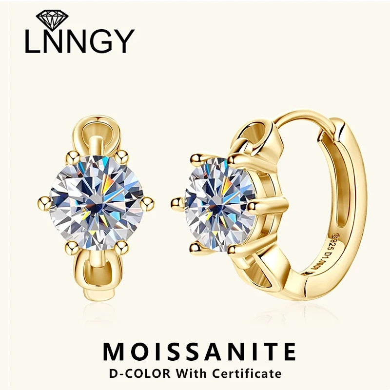 

Lnngy Shining1CT Round Moissanite Hoop Earrings With Certificate 925 Sterling Silver Six Claw Earring 2025 Jewelry New Arrivals