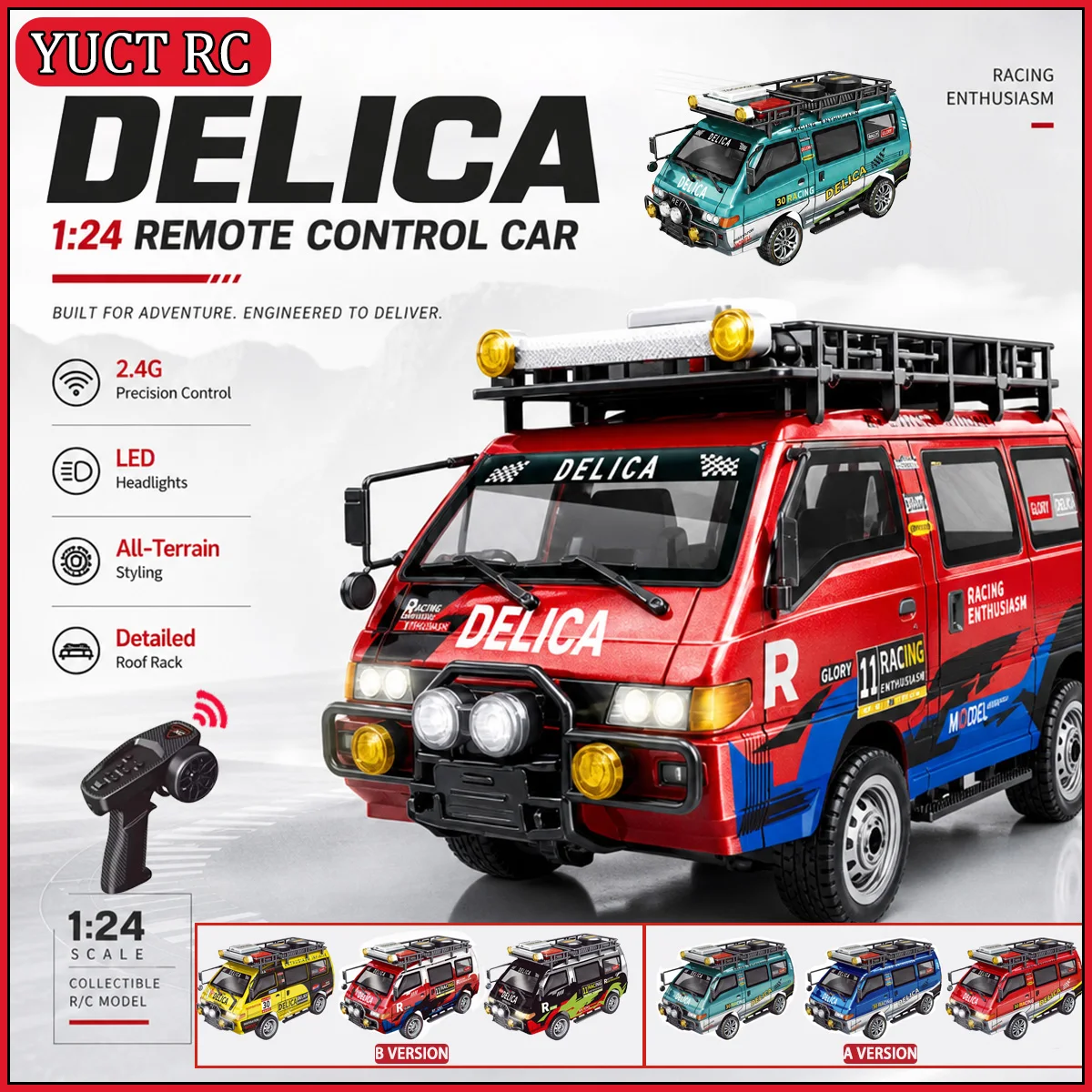 Mitsubishi Delica JXC5813 1:24 2.4g Three-Speed Remote Control Car Model Controllable Headlights 2WD 4WD RC Car Adult Gifts Toys