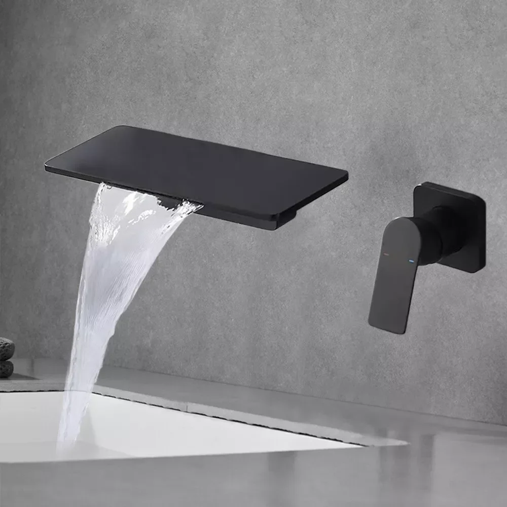 Bathroom Vanity Sink Faucet Waterfall Single Handle Vessel Mixer Tap Matte Black Kitchen Accessories