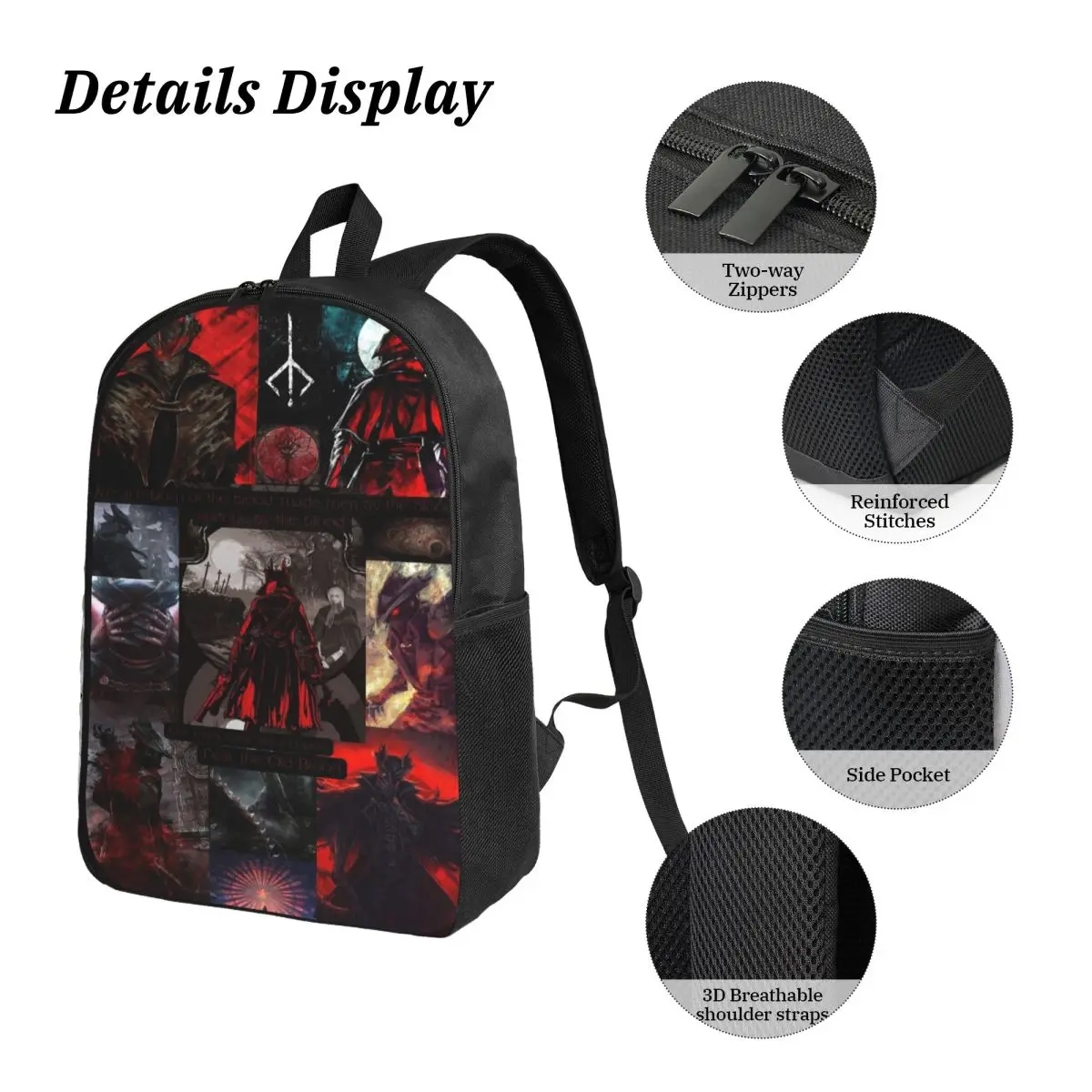3Pcs Bloodborne merch Backpack Set for Girls Boys Pencil Boxes Bookbag Sets with Lunch Box For School Students Daypack