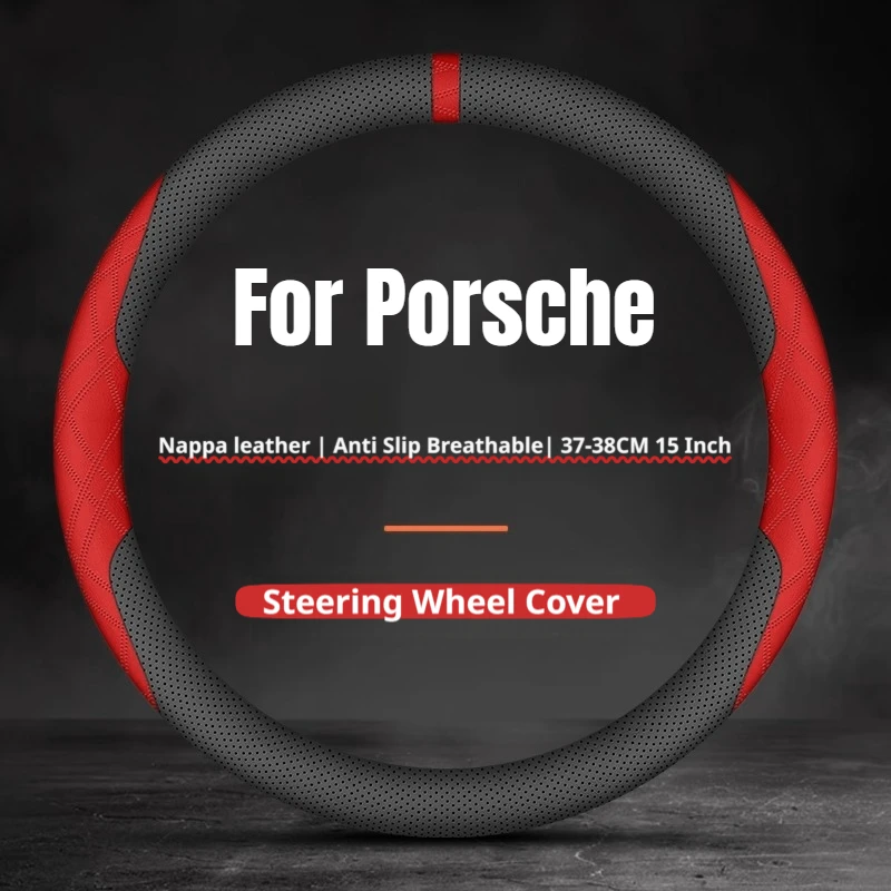 2026 Two‑Tone Color Car Steering Wheel Cover Ultra Thin For Porsche Macan Cayenne Panamera 911 Cayman Taycan 718 Car Accessories