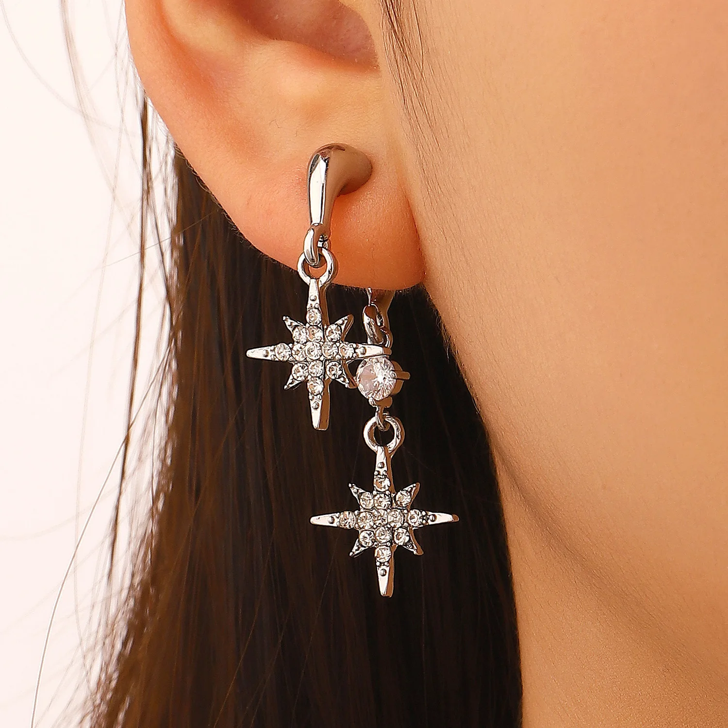 Sparkly Zircon Stars Women Statement Earrings Irregular Back Front Hanging Two Ways To Wear Drop Earring Party Jewelry Accessory