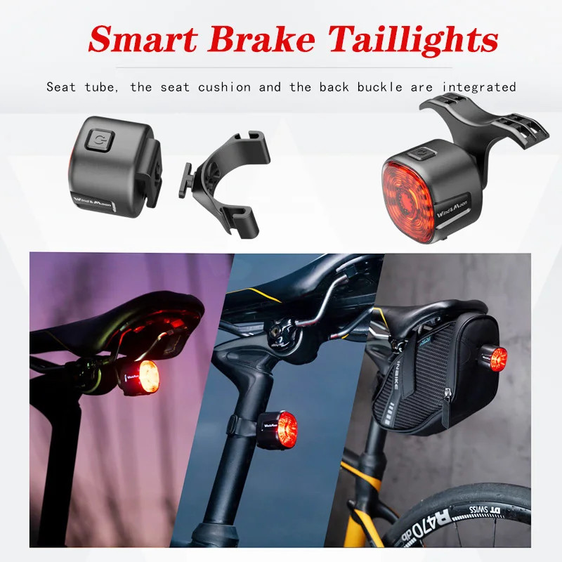 Bicycle Taillights, Intelligent Taillights for Bicycles, Waterproof Brake Sensing Lights for Seat Pillars/Saddles/Bags