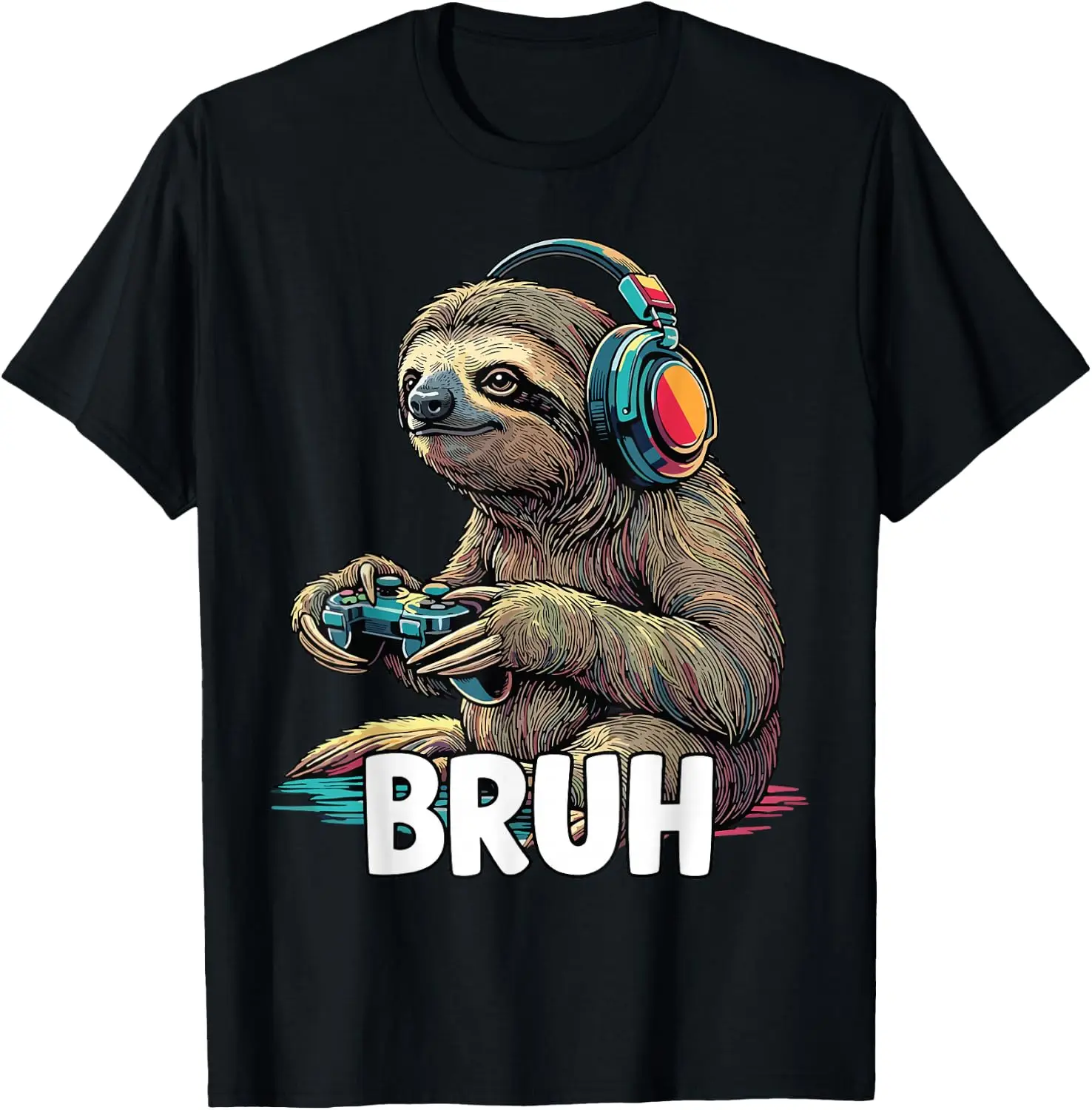 Sloth Gamer Bruh Funny Gaming Men Boys Kids T-Shirt Stylish, Breathable, 100% Cotton Short-Sleeve Tee With Fun, Humorous