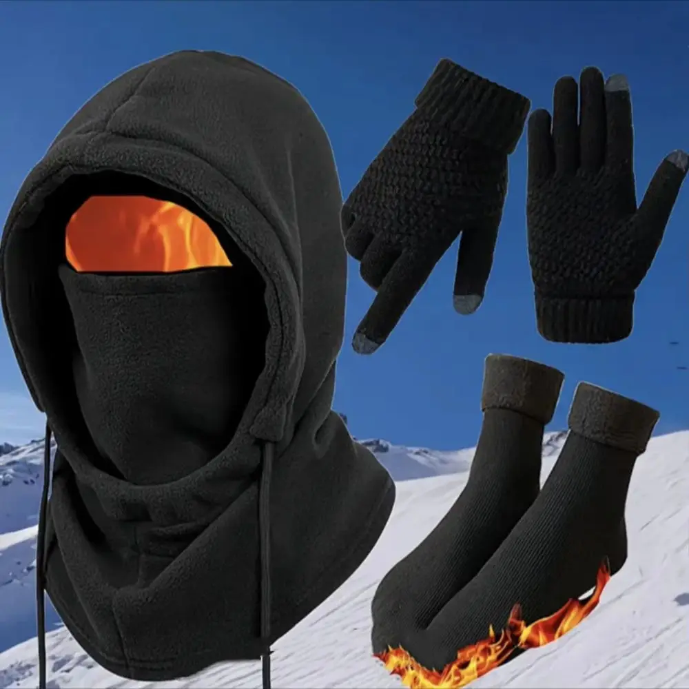 Windproof Winter Hat Gloves Socks Set Head Cover Thickened Warm Ski Hat Cold Proof Face Protection Integrated Face Warm Hat
