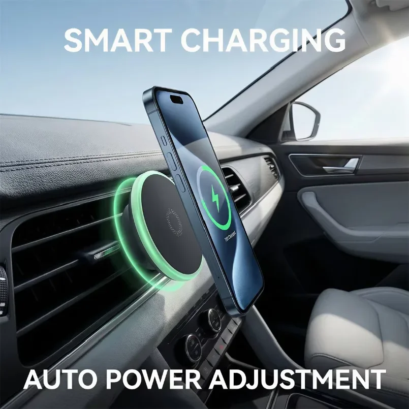 Car Magnetic Wireless Charging Phone Holder 15W Fast Charging, N52 Super Strong Magnets, 360 Adjustable Ball Head, Alloy Build