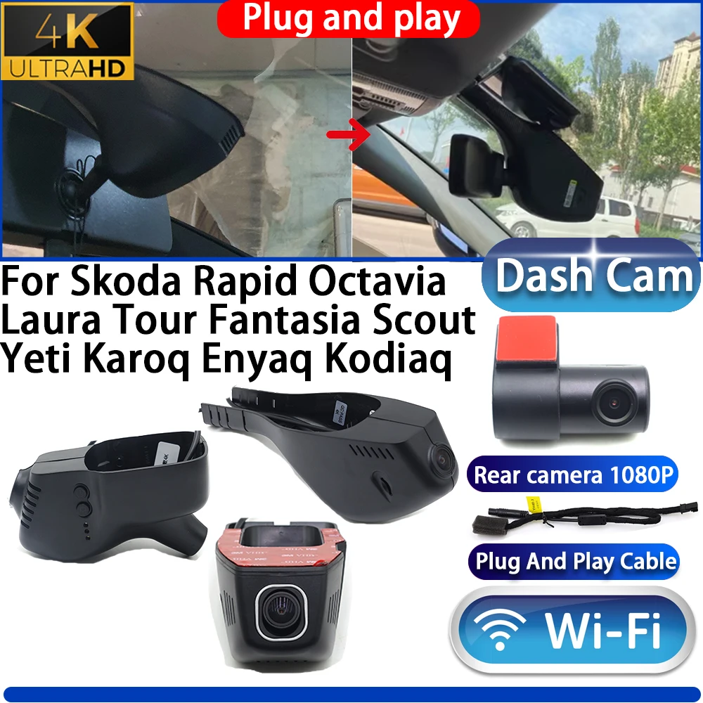 

For Skoda Rapid Octavia Laura Tour Fantasia Scout Yeti Karoq Enyaq Kodiaq Dash Cam Camera DVR 4K Plug And Play Video Recorder