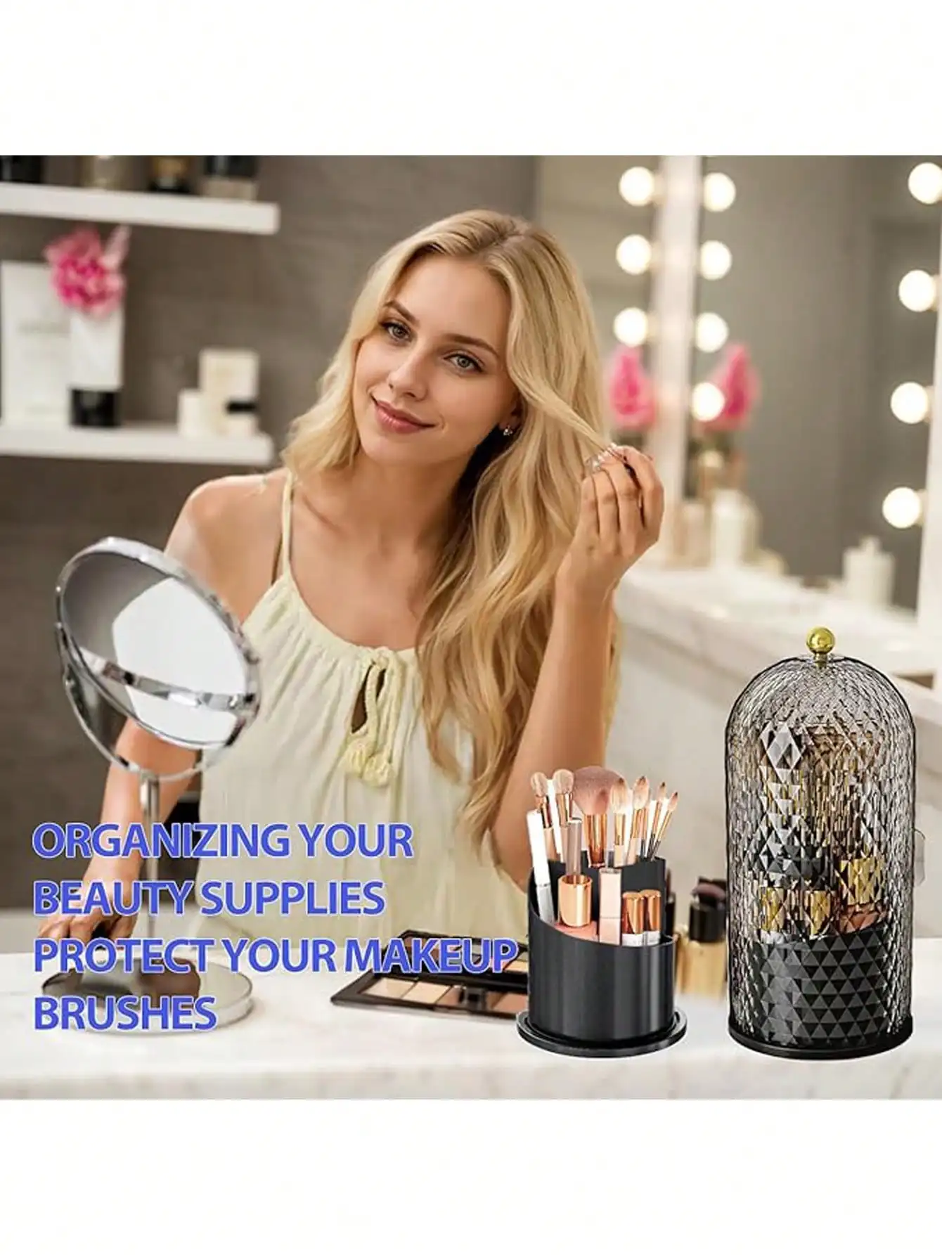 360 °   منظم المكياج الدوار |   تخزين مستحضرات التجميل الدوارة مع صواني قابلة للإزالة |   محمول للسفر والحمام