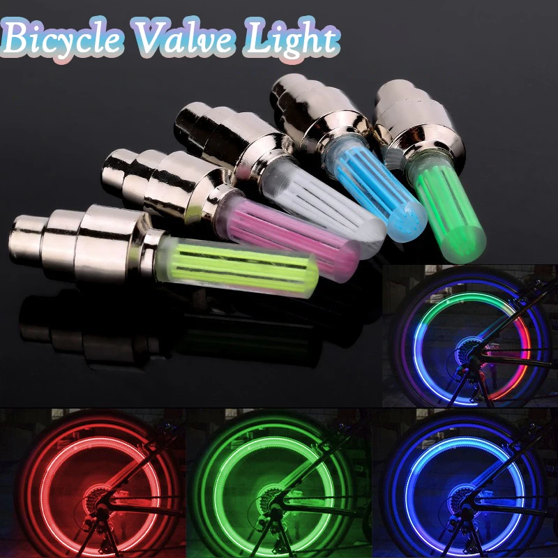 Colorful LED Bike Tire Valve Light Cycling Wheel Spoke Warning Light Bicycle Tyre Air Valve Cap Lamp Night Safety Accessory