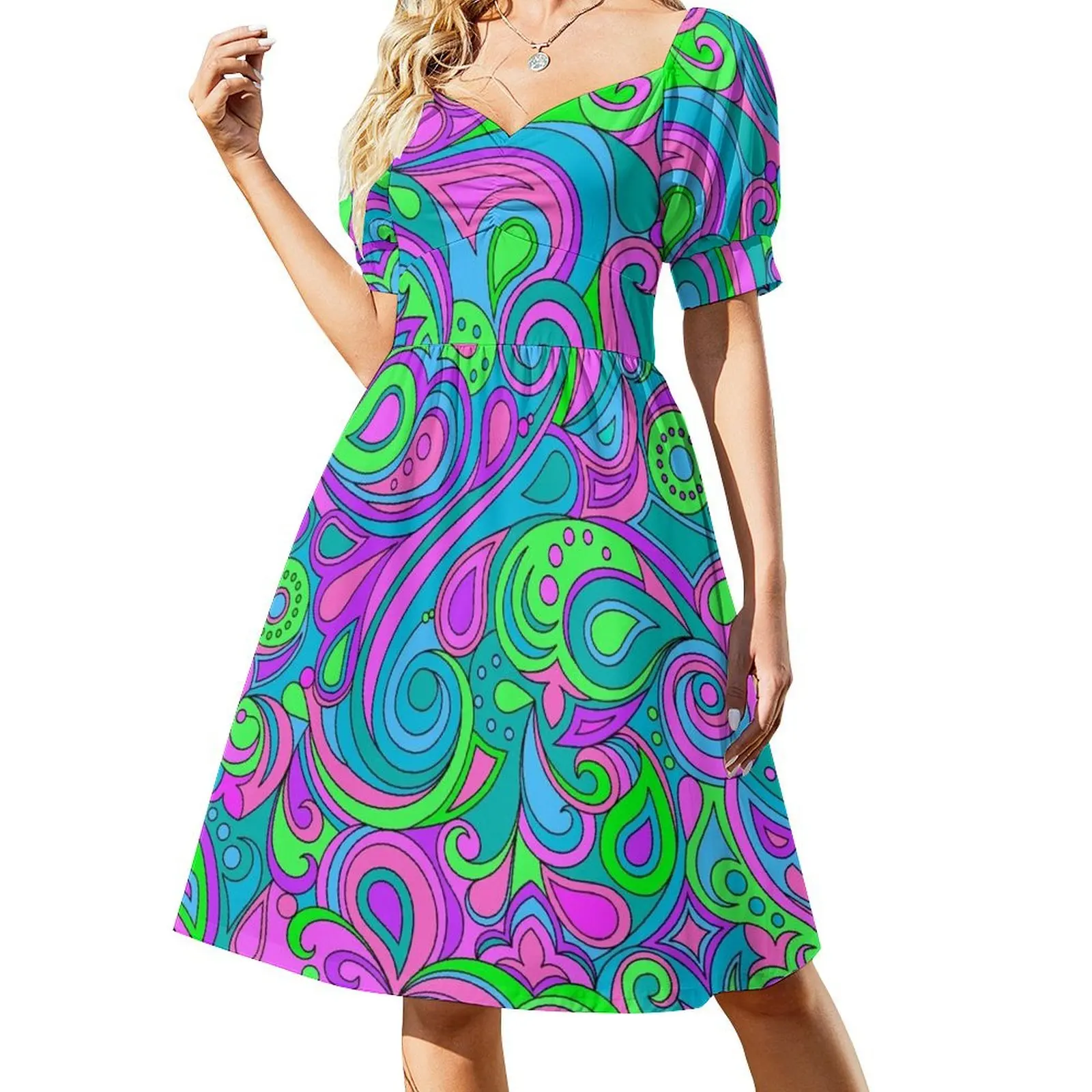 

Happy Hippie Purple Paisley Pattern Short Sleeved Dress women long dresses women's summer clothing 2025 Dress