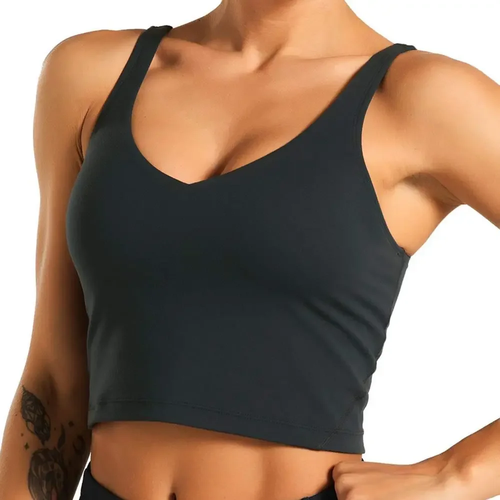 Women Sports Bra Yoga Crop Tank Tops Fitness Wirefree Longline Padded Medium Support Workout Running Gym Top Bra