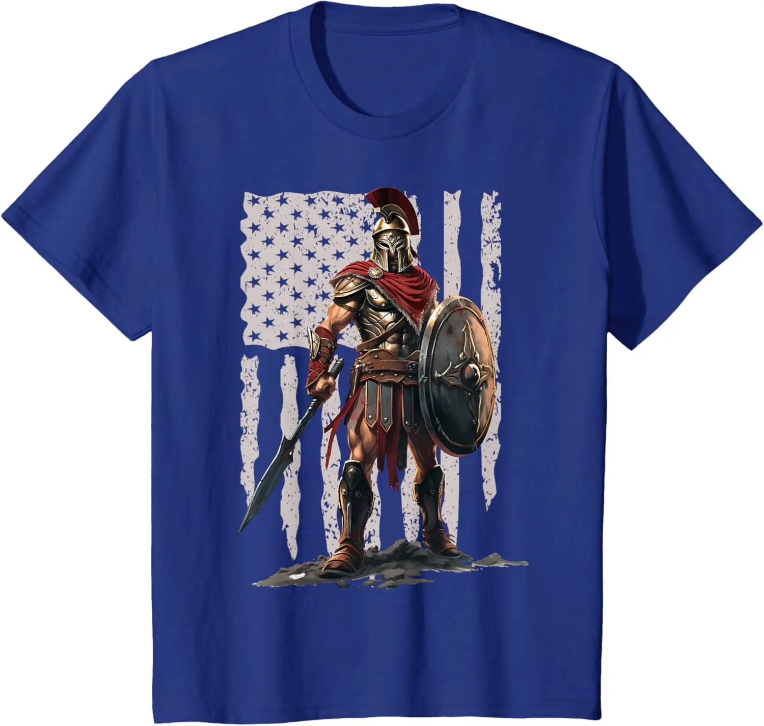 American Flag Spartan Warrior Patriotic T-Shirt 100% Cotton O-Neck Short Sleeve Summer Casual Mens T-shirt Size S-3XL