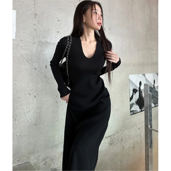 

Ele U-Ne Bal, вязаное длинное платье для похудения, модное повседневное женское цельное платье, осенний сезон