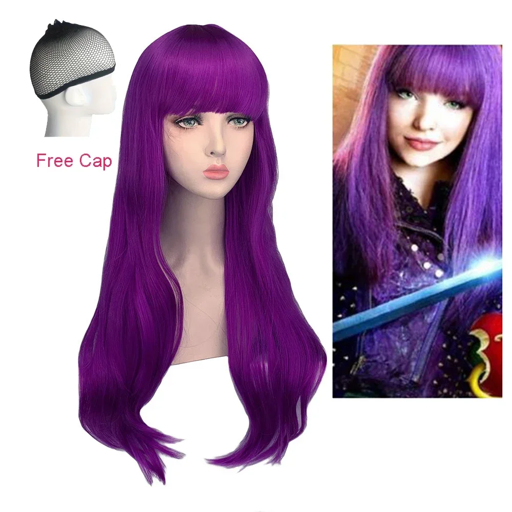 

Descendants Adrey Evie Evil Mal Wig Anime Long Purple Wave Synthetic Hair Wig Cosplay Halloween Costume Accessories Wig Wih Cap