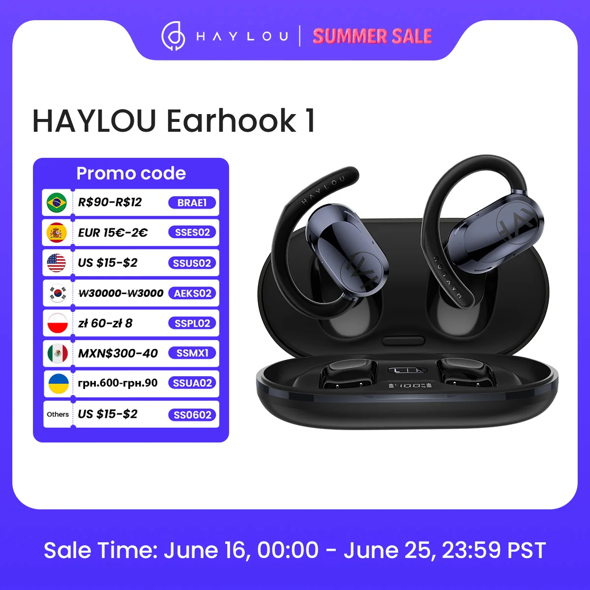 HAYLOU Earhook 1 Open-Ear Earphones Ear Hooks Wireless Bluetooth Headphones 360° Spatial Audio 4-Mic Noise Cancellation Earbud