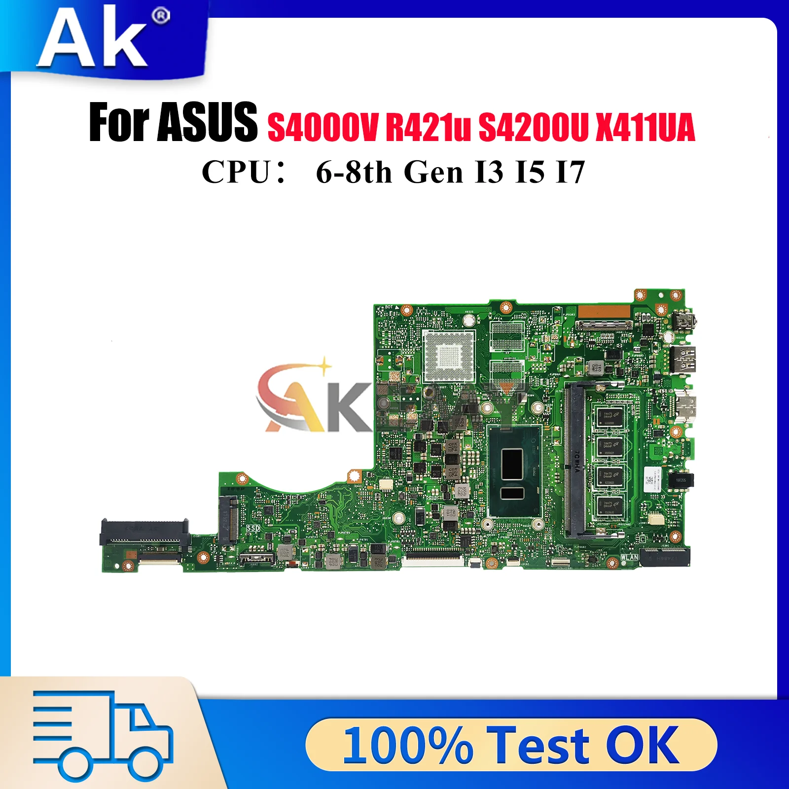 

X411UA Laptop Motherboard For ASUS S4000V X411UA X411UQ X411U r421u S4200U X411UV X411UNV X411UN X411UF Mainboard I3 I5 I7 CPU