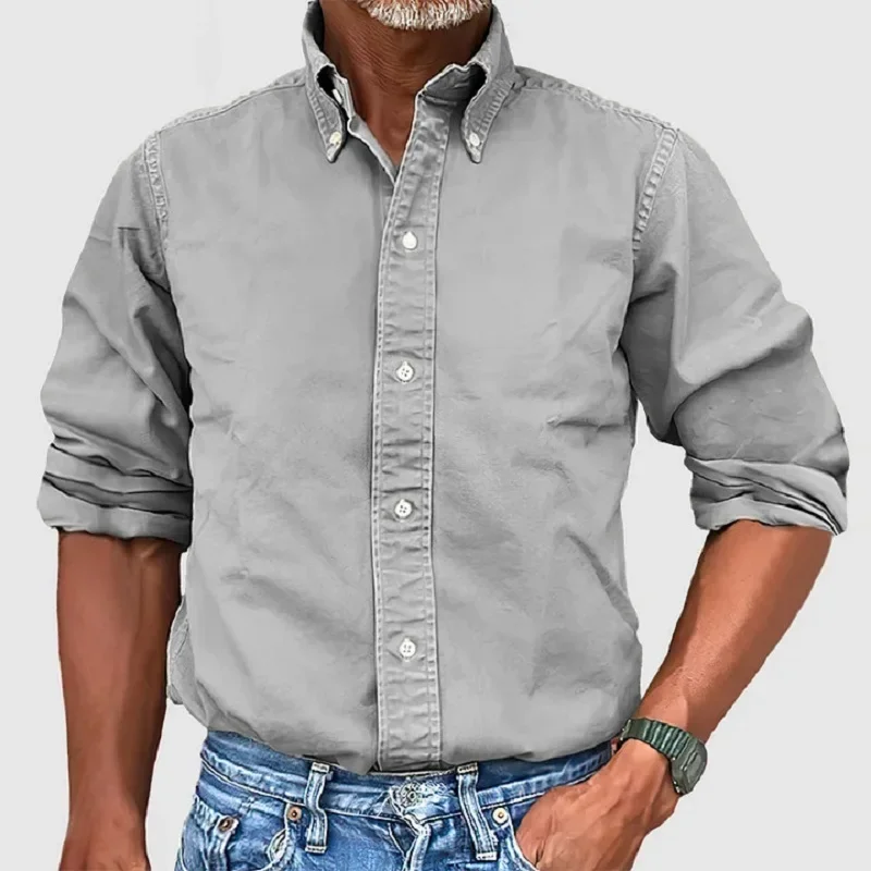 Business Casual Mannen Effen Kleur Revers Shirt 2024 Lente Single Breasted Dagelijks Top Man Herfst Lange Mouw Streetwear Heren shirts
