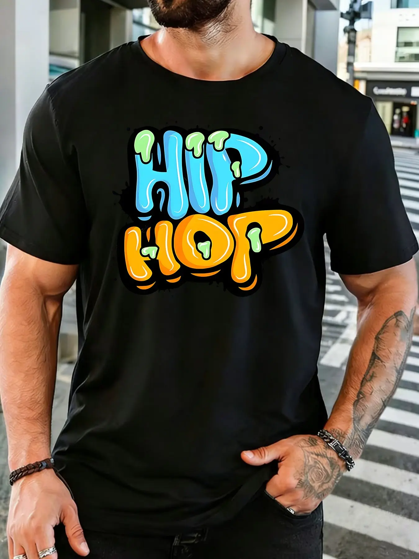 Fashion Mens Light Cotton T Shirt Drip Hip Hop Graffiti Print Hip Hop Culture Lover Street Casual Crew Neck Short Sleeve Top