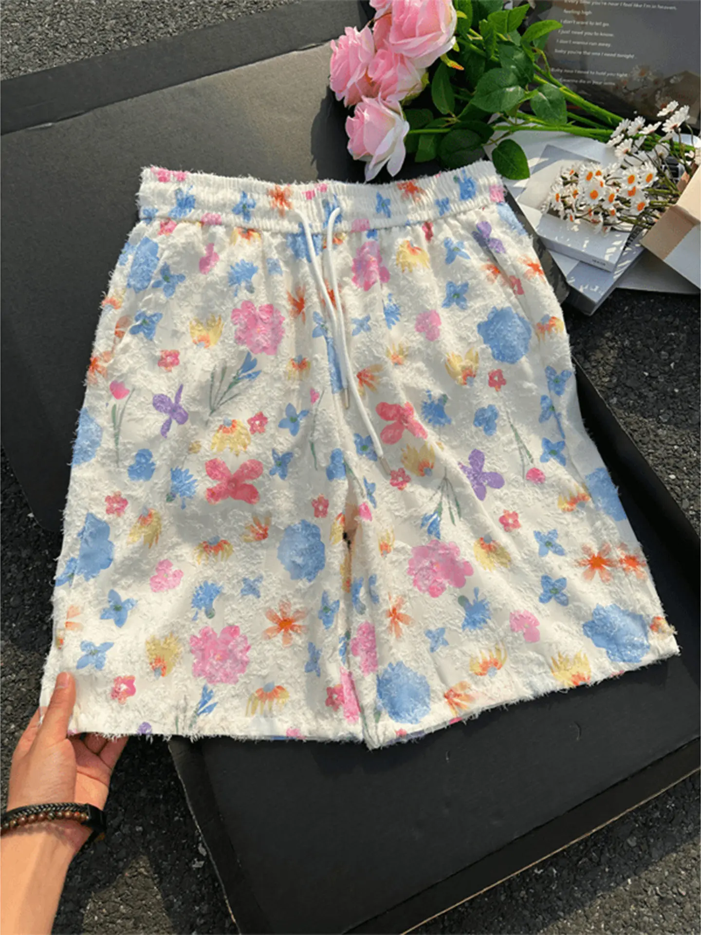 

Hawaii Floral Tassel Shorts Men's Summer Ice Silk Quick Dry Loose Casual Five-Quarter Length Fashionable Loose Elastic Waist