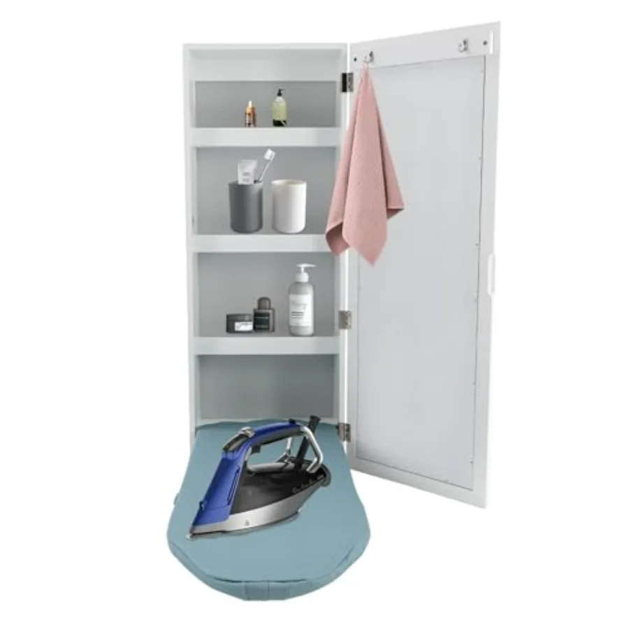 

Wall Mounted Ironing Board Cabinet with Hidden Storage Shelves in Black for Small rtments Extra Large Size with Recessed Handle