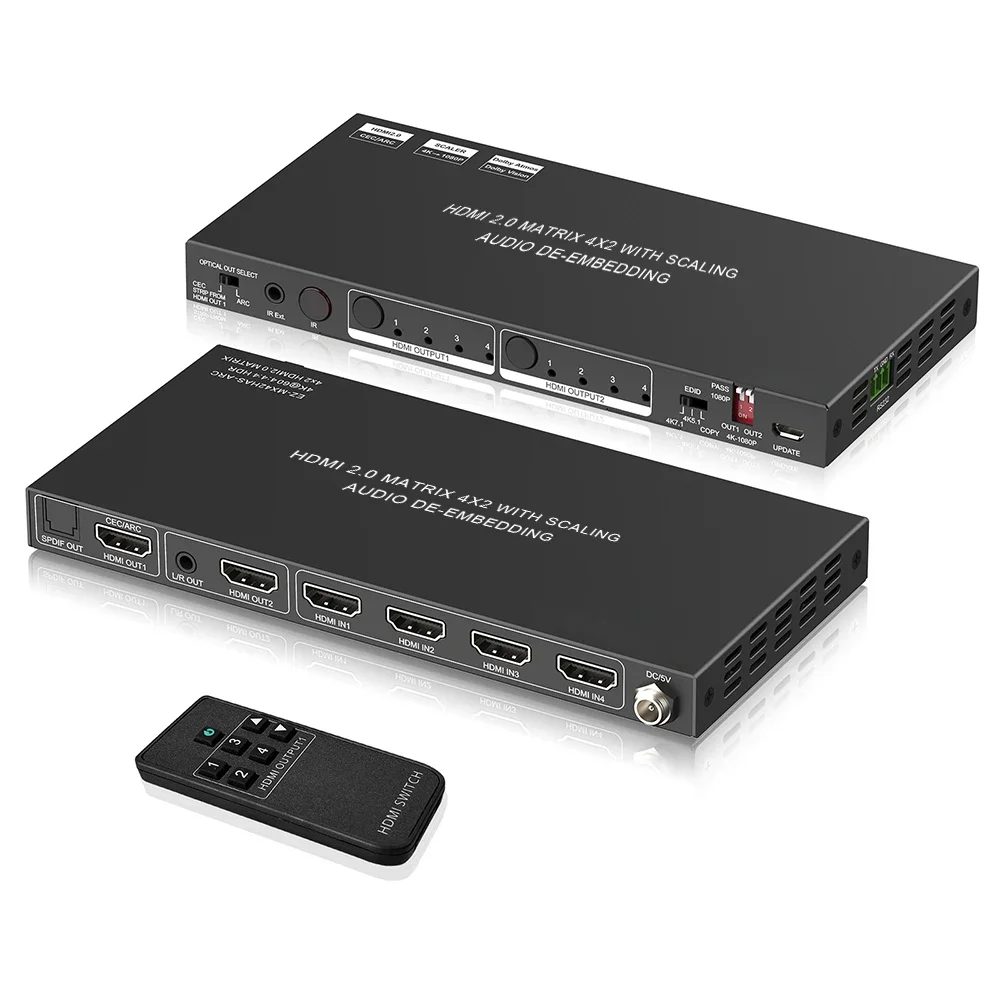 4K HDMI Matrix Switch 4 In 2 Out HDCP2.2 EDID Management With EARC D-o-lby Vision SPDIF Audio 2 In 2 Out Hdmi Matrix Switcher