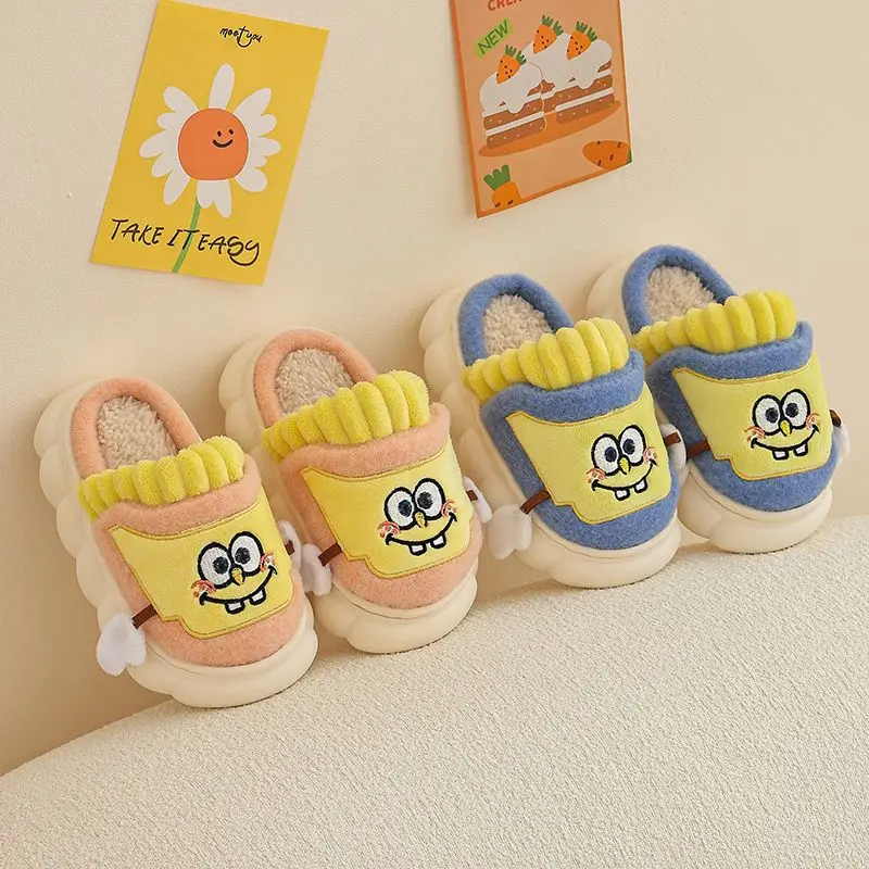 Cartoon Kawaii Spongebob Squarepants Children's Bag with Cotton Slippers Autumn and Winter Indoor Home Anti Slip Cute Slippers